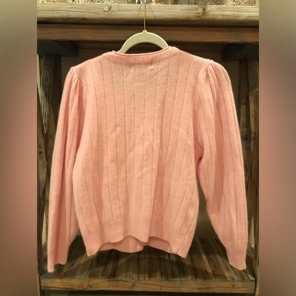 LAUREN COLE 70% Lambswool Angora Pearl Embellished Baby Pink Knit Cardigan - MP - Picture 4 of 10